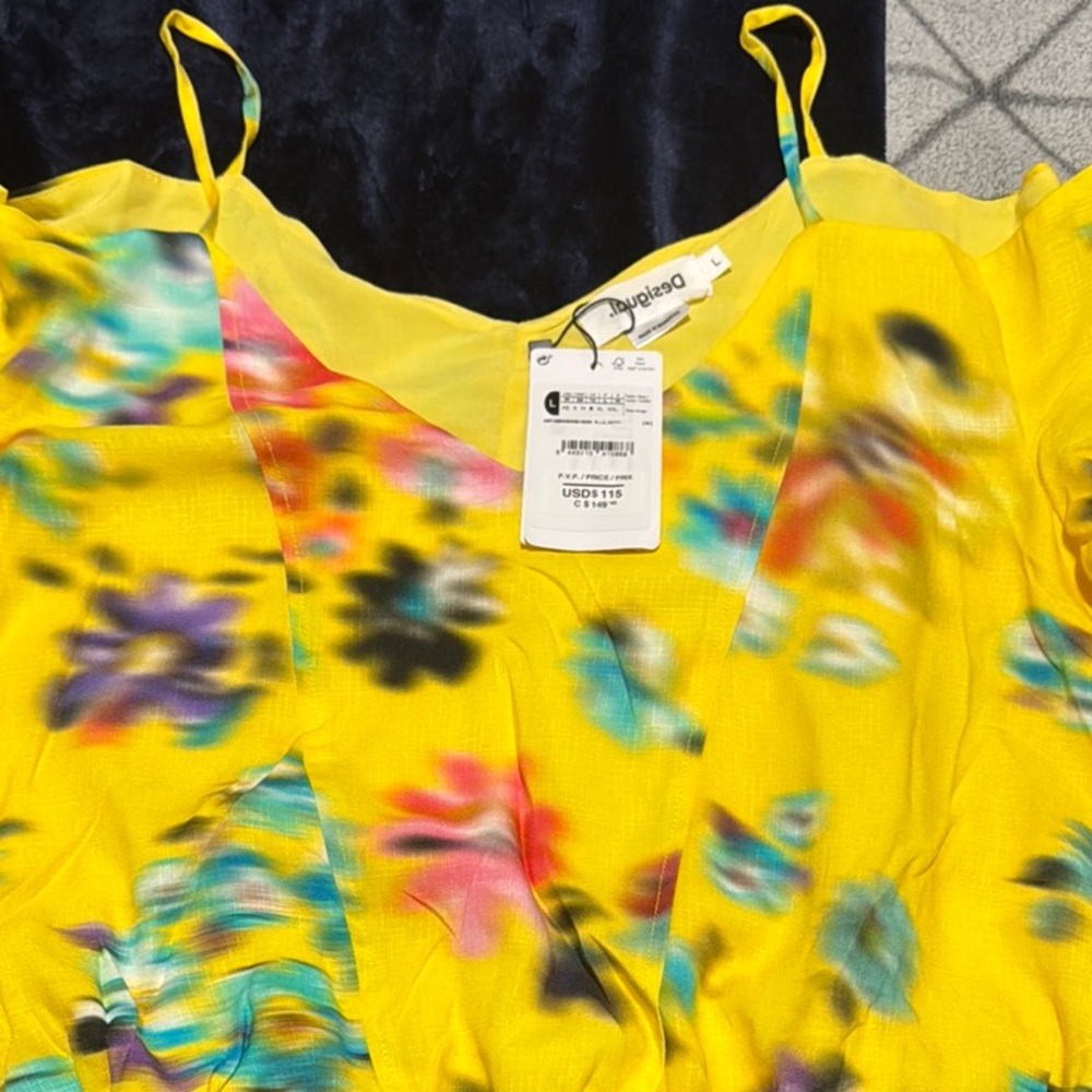 Desigual Yellow Ruched Crop Blouse